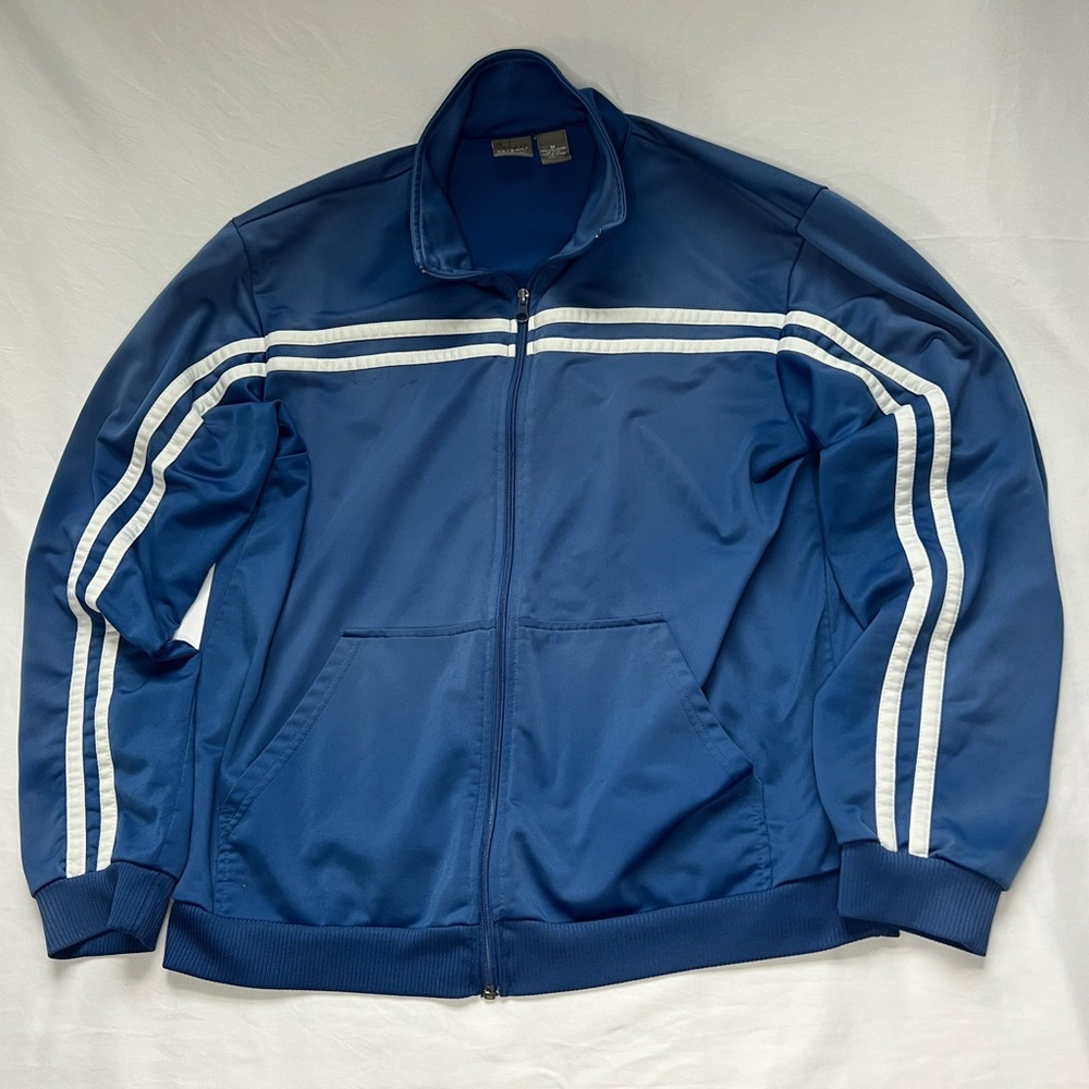 Y2K ProSpirit White Striped Zip Up 100% Polyester Jacket Blue
